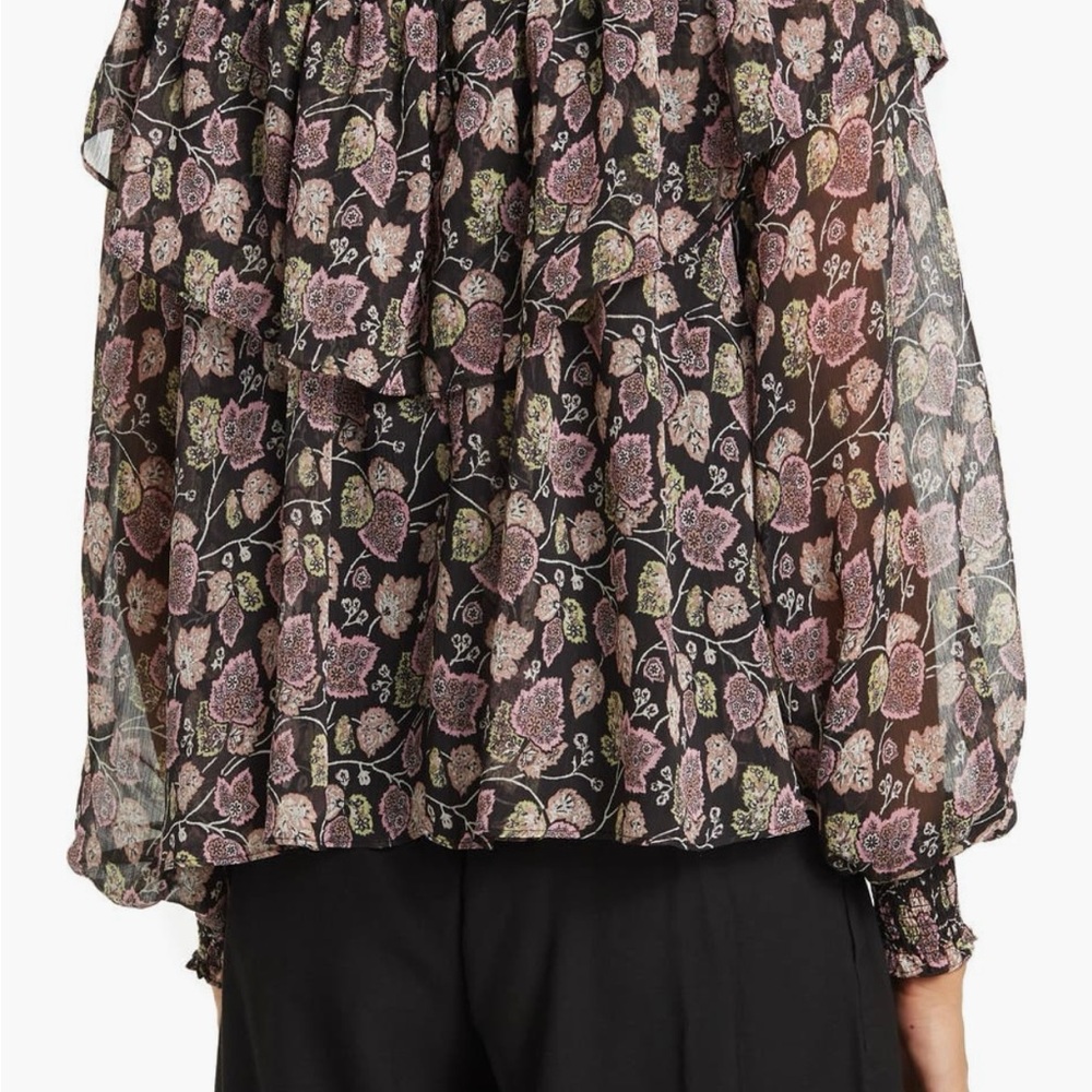 NWOT Cinq à Sept Drew Leaf Print Smocked Top - Picture 8 of 8